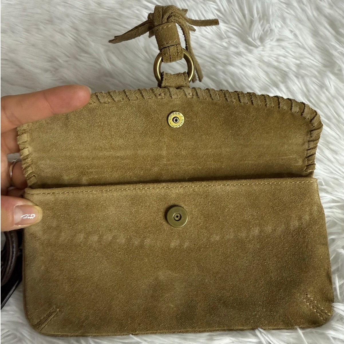 y2k COACH Brown Suede Tassel Wristlet