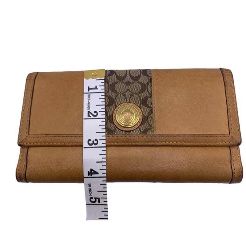 COACH Brown Leather Canvas Wallet with Checkbook Holder