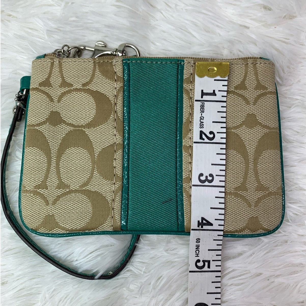 COACH Green Khaki Signature Canvas Wristlet