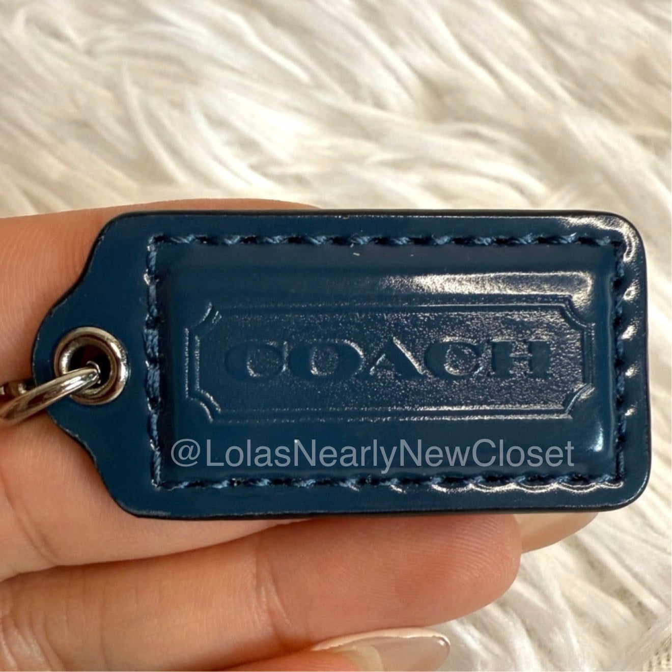 1.5" COACH Blue Patent Leather Fob Bag Charm Hang tag Hangtag