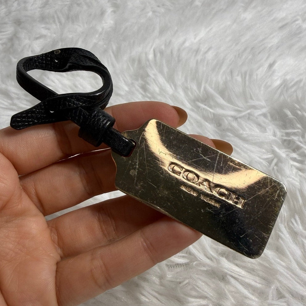2" COACH Black Gold Fob Bag Charm Hang tag Hangtag