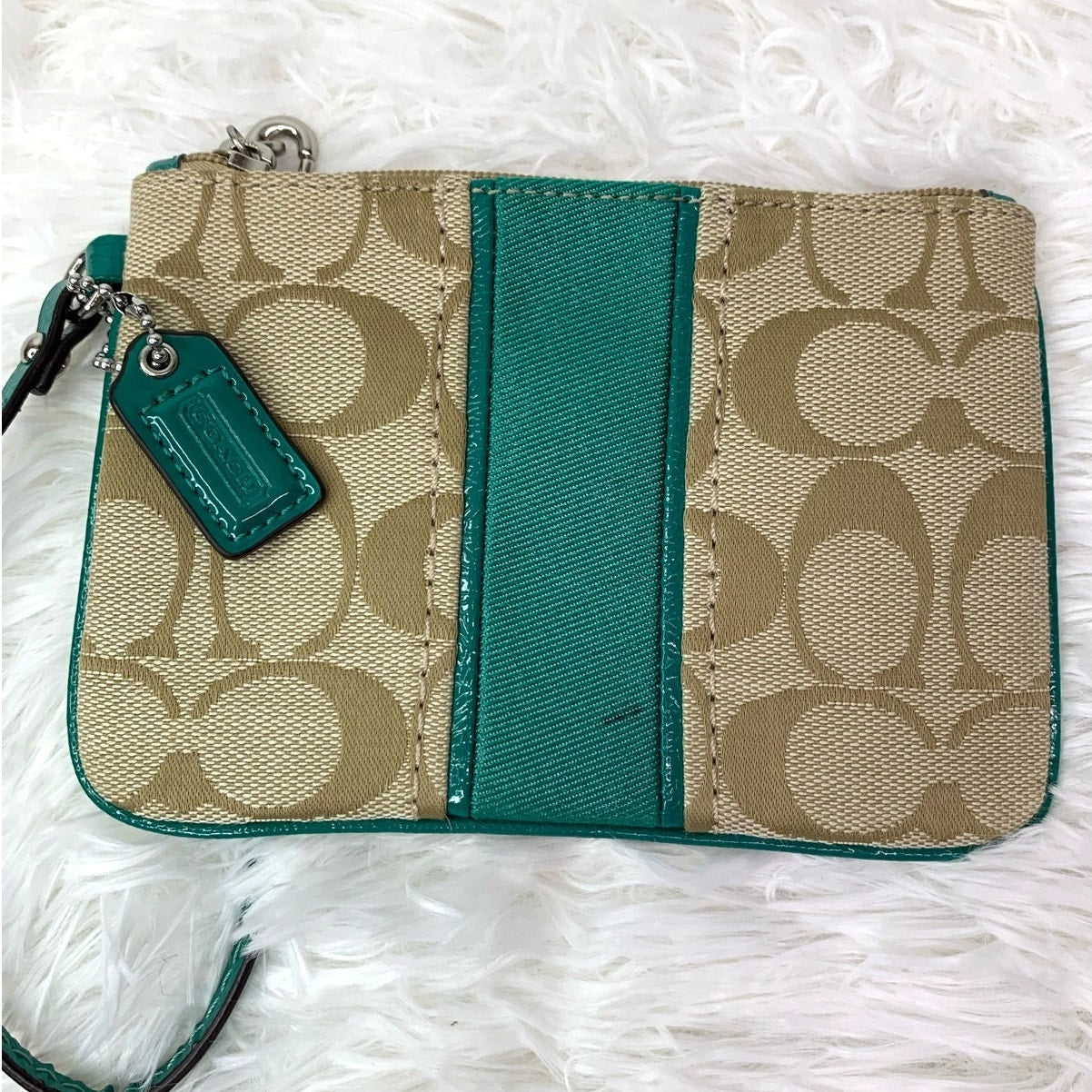 COACH Green Khaki Signature Canvas Wristlet