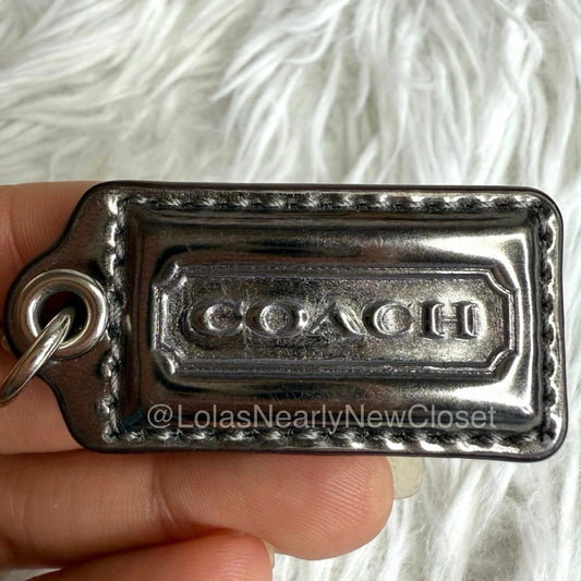 1.5" COACH Metallic Silver Fob Bag Charm Hang tag Hangtag
