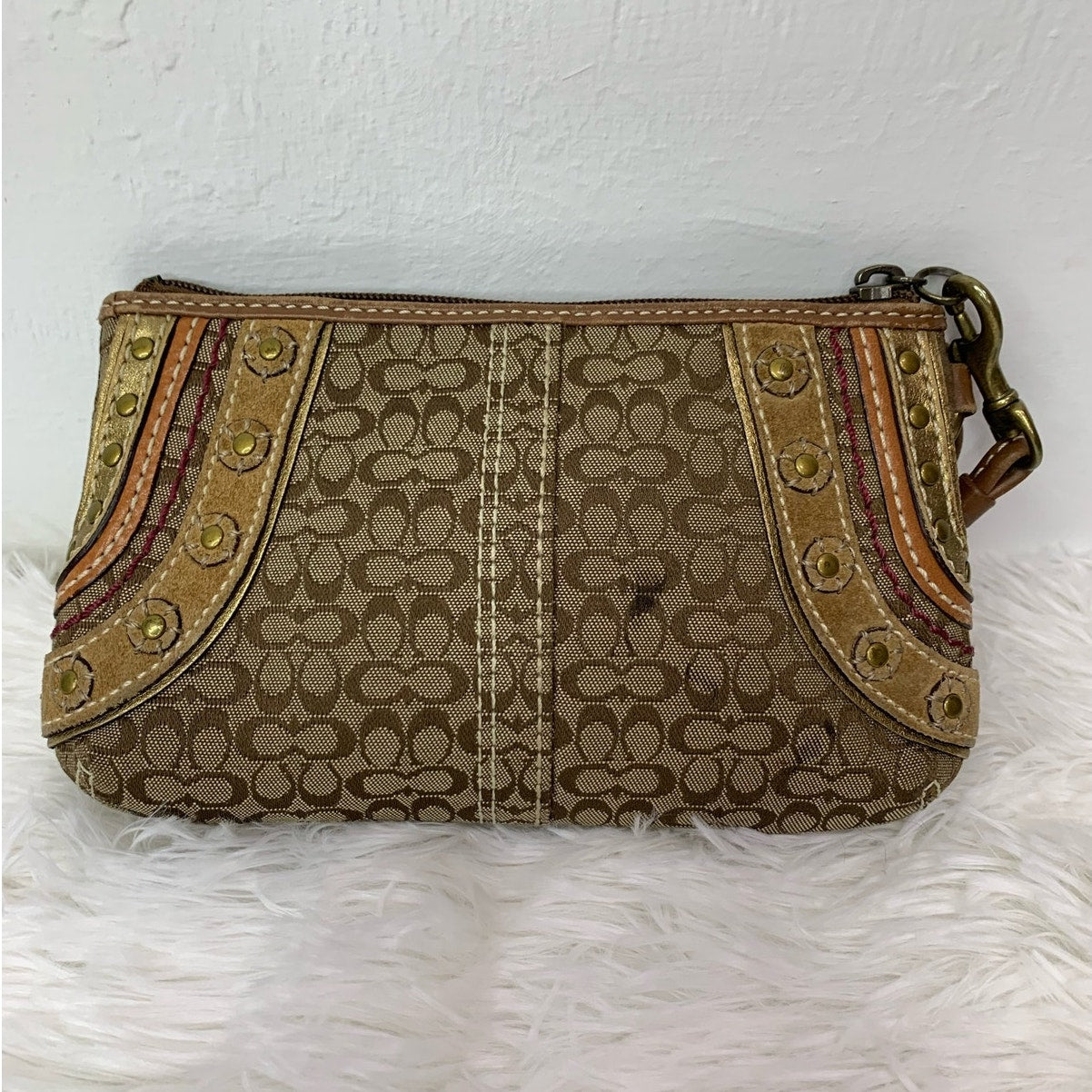 COACH Brown Signature Canvas Wristlet