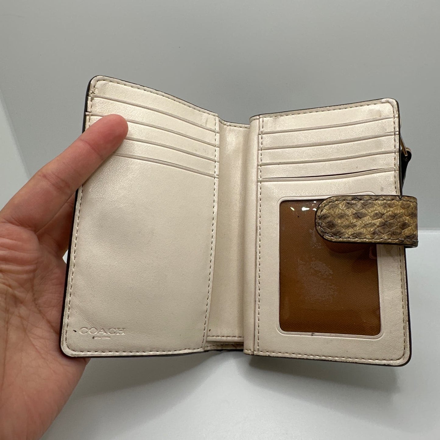 COACH Off White and Brown Signature Wallet