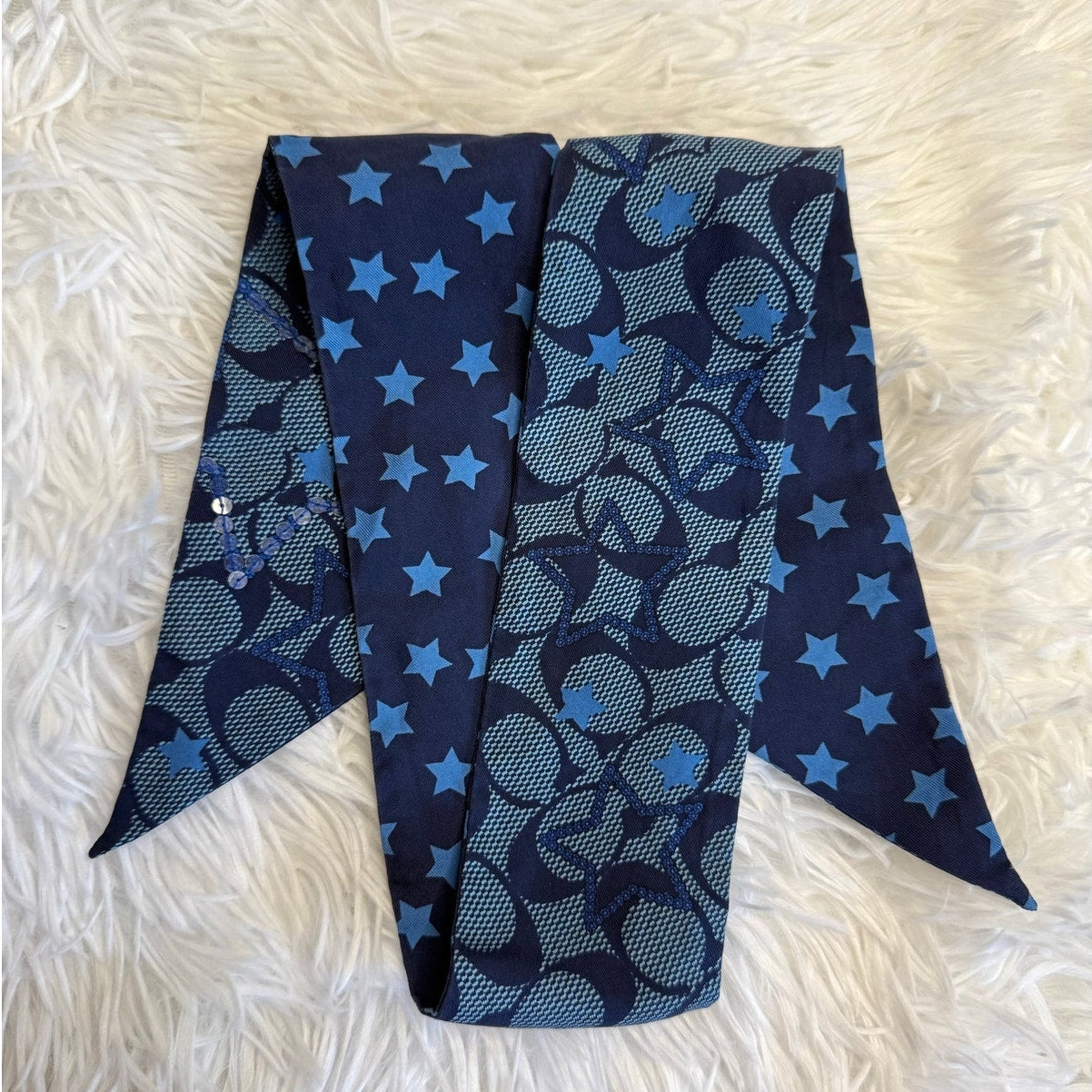 y2k COACH Blue Silk Bag Scarf Star