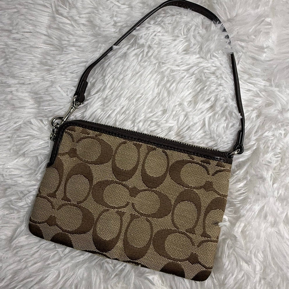 Sale COACH Brown Signature Canvas Wristlet