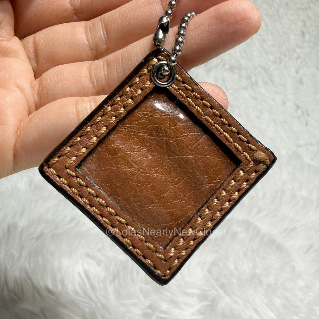 Vintage COACH y2k Brown Leather Photo Picture Frame Fob Bag Charm
