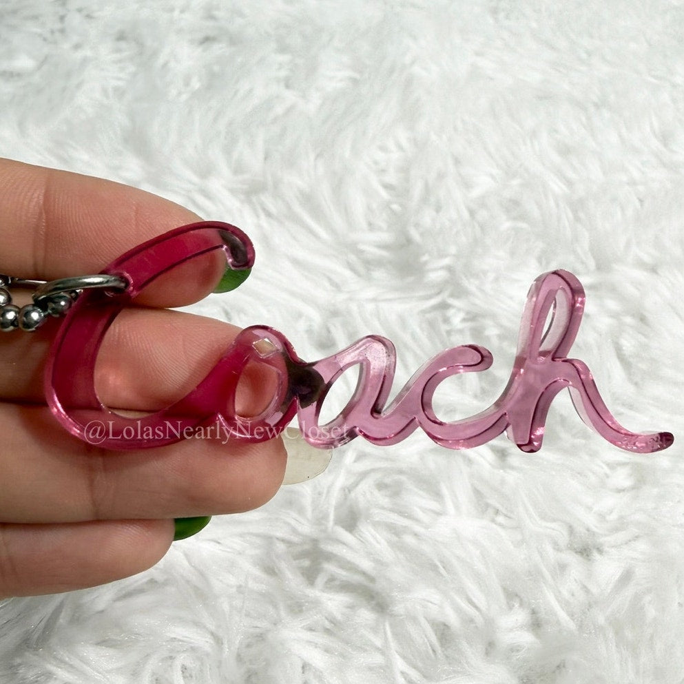 3" COACH Poppy Script Pink Fob Bag Charm Hang tag Hangtag