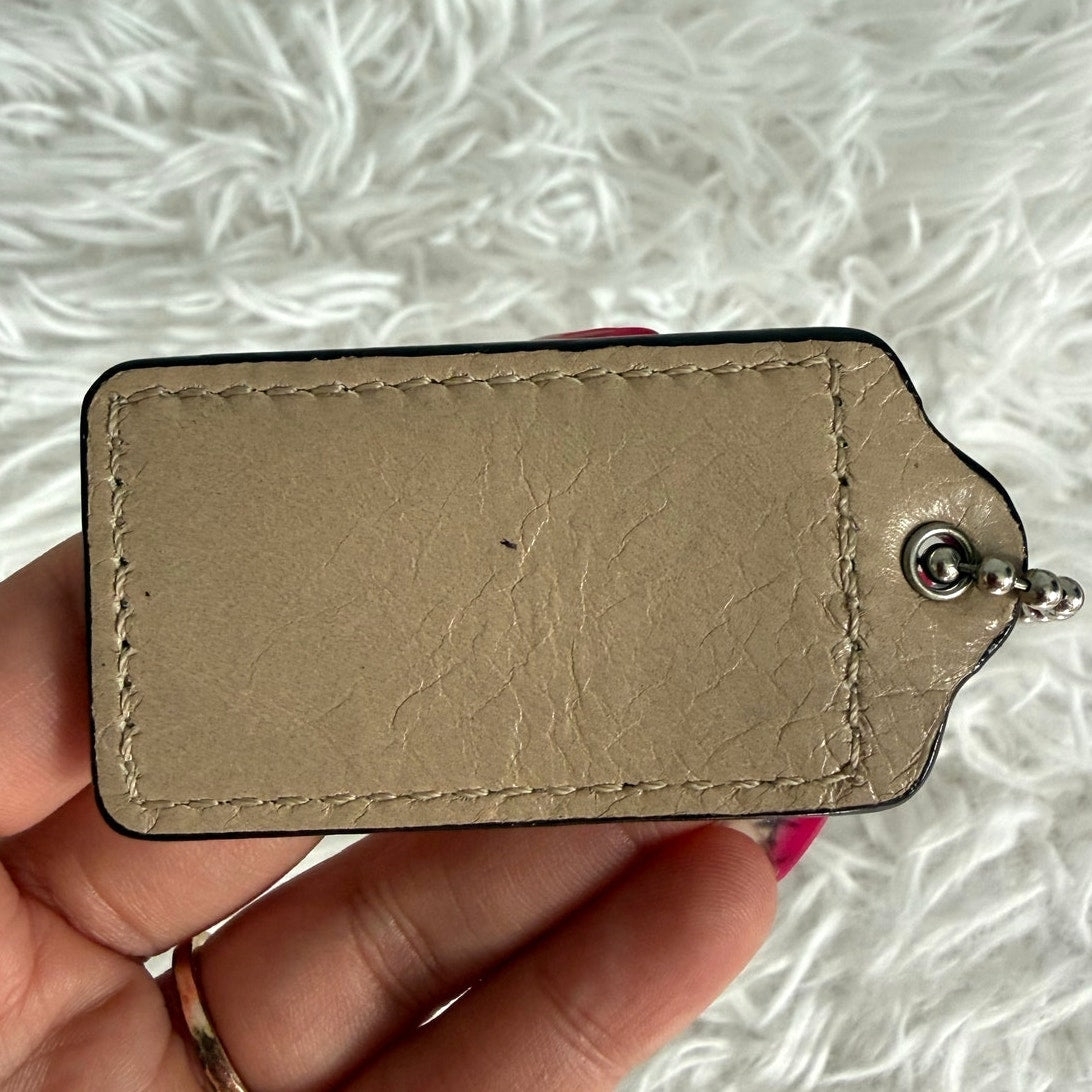 2.5" COACH taupe beige Fob Bag Charm Hang tag Hangtag