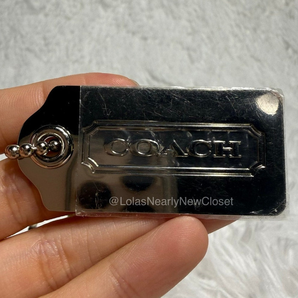 1.5" COACH Metal Silver Fob Bag Charm Hang tag Hangtag
