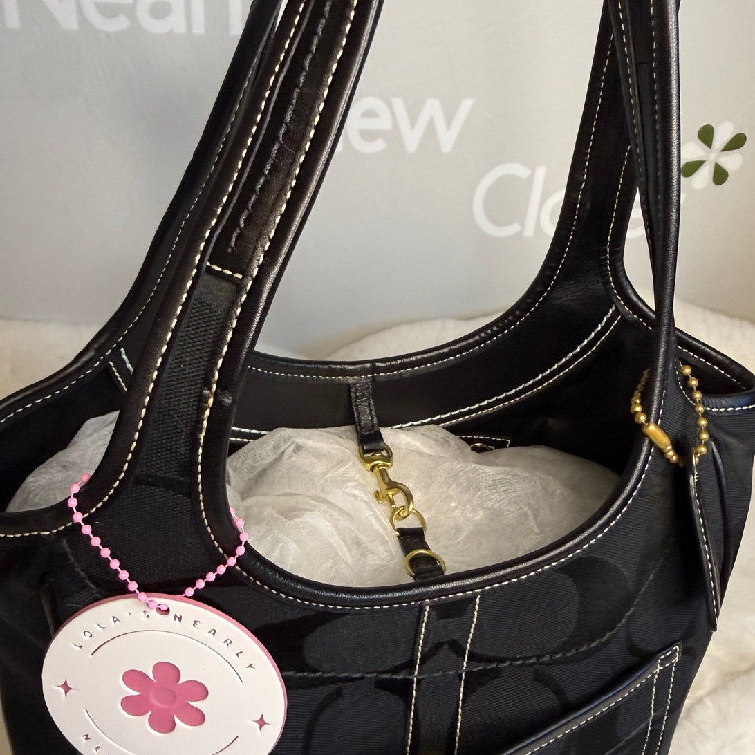 y2k COACH Black Signature 2007 Legacy Ergo Hobo Shoulder Bag