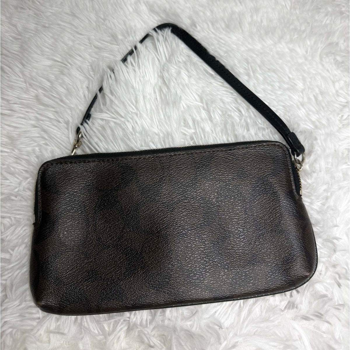 Coach Black Brown Coated Canvas Wristlet