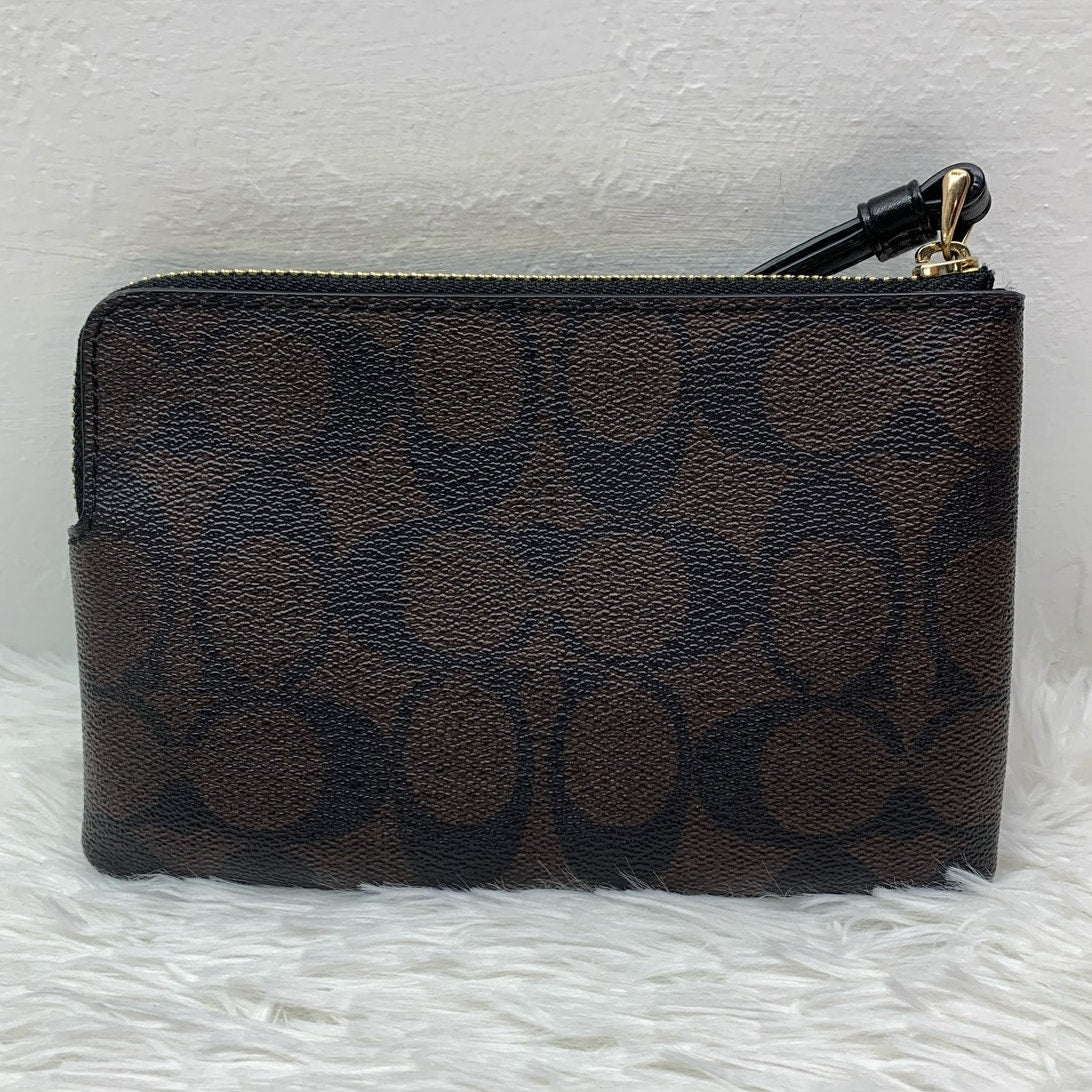 COACH Brown Coated Canvas Signature Wristlet