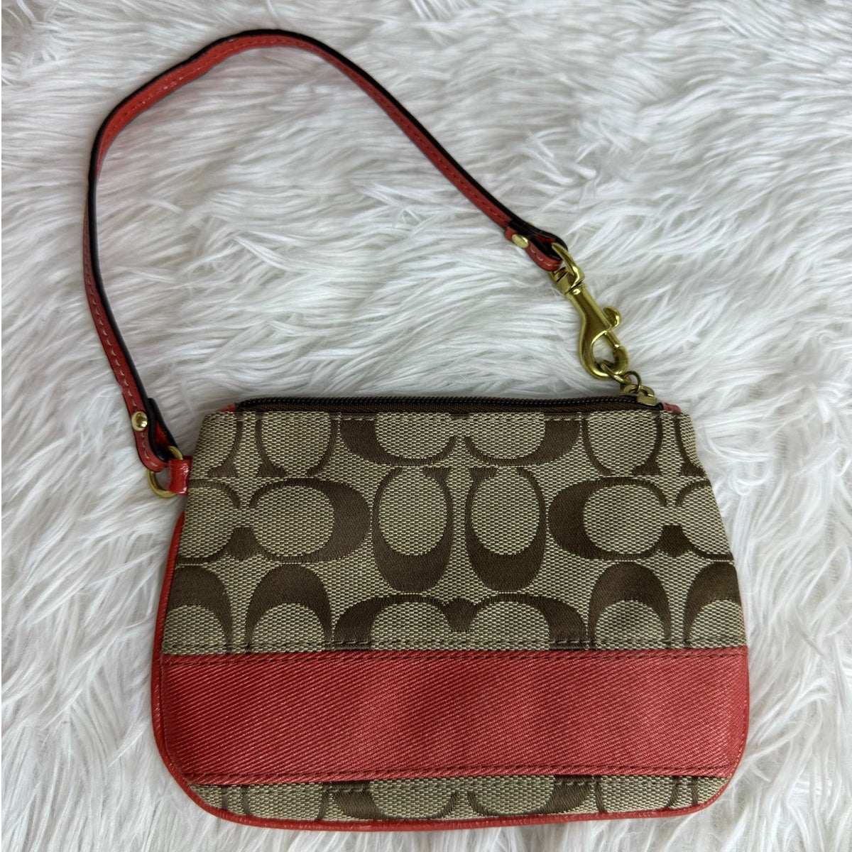 COACH Orange Brown Signature Wristlet