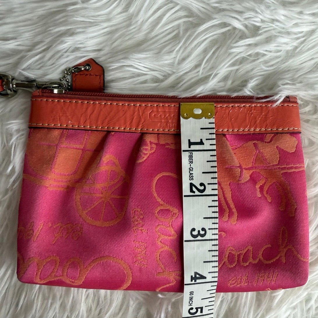 COACH Orange Pink Horse Carriage Canvas Wristlet