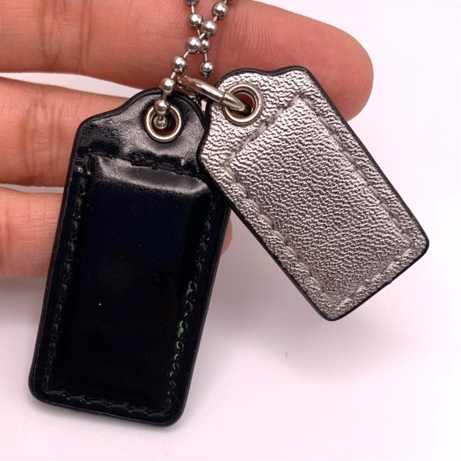 2" COACH Black Silver Fob Bag Charm Hang tag Hangtag