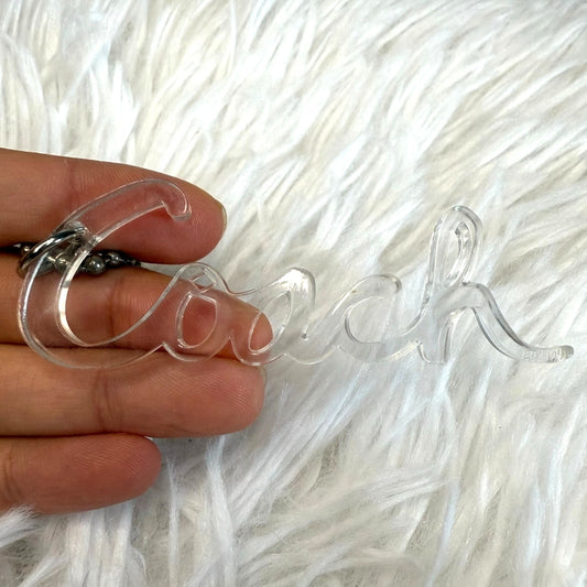 3” COACH Poppy Clear Script Fob Bag Charm Hang tag Hangtag