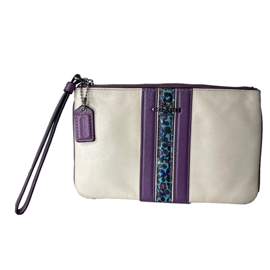 COACH Cream Purple Floral Wristlet