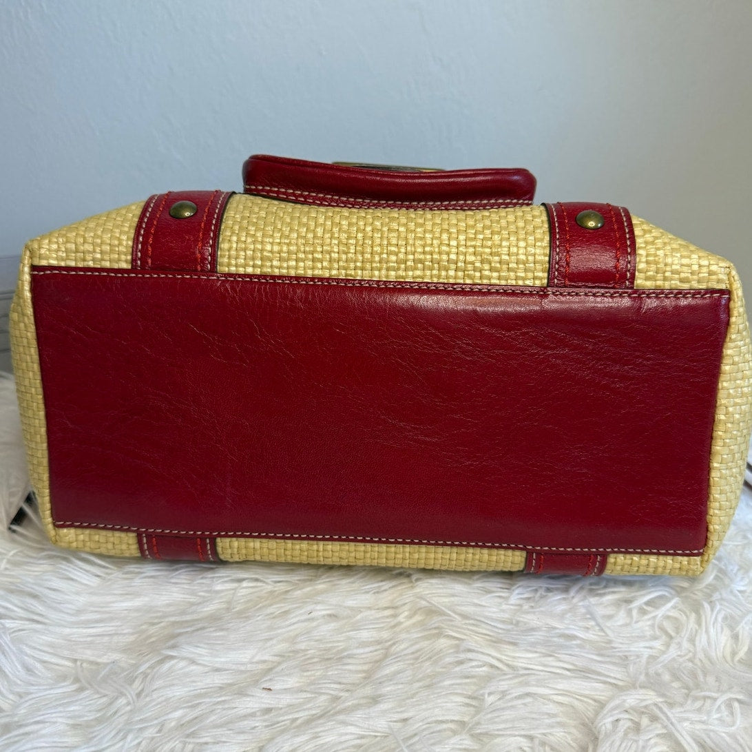 Vintage COACH y2k Red Natural Legacy Straw Tote Bag
