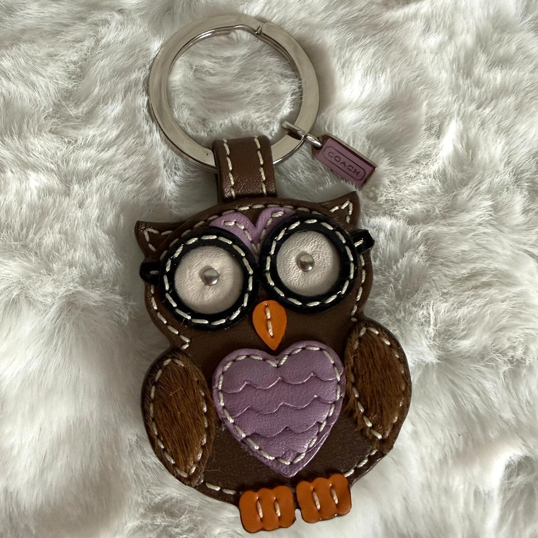 y2k COACH Vintage Leather Owl Bag Charm Key Fob