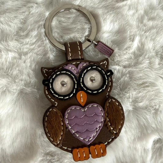 y2k COACH Vintage Leather Owl Bag Charm Key Fob