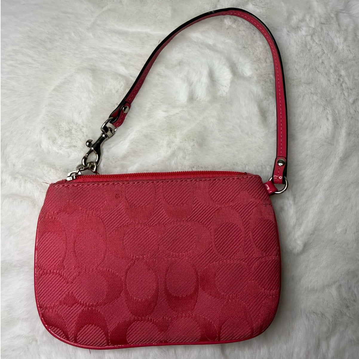 COACH Pink Signature Canvas Wristlet