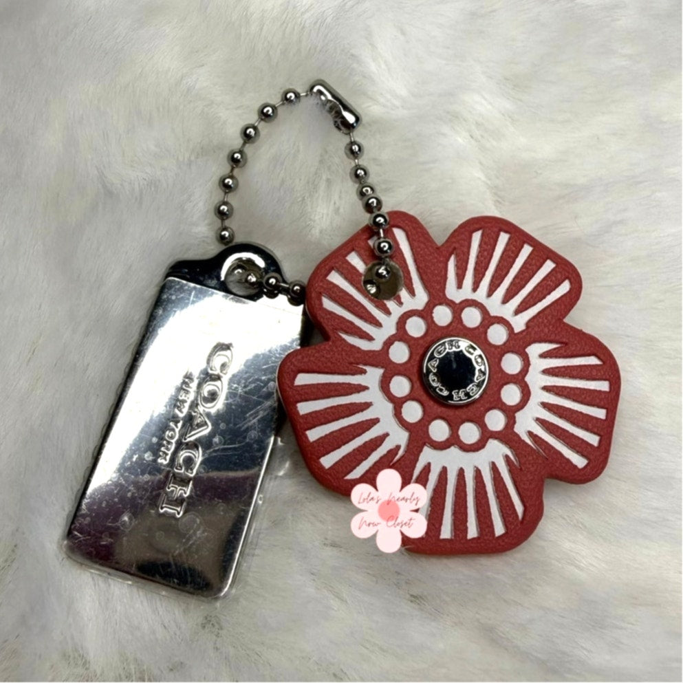 1.5" COACH Silver Tea Rose Flower Floral Bag Charm Hang Tag
