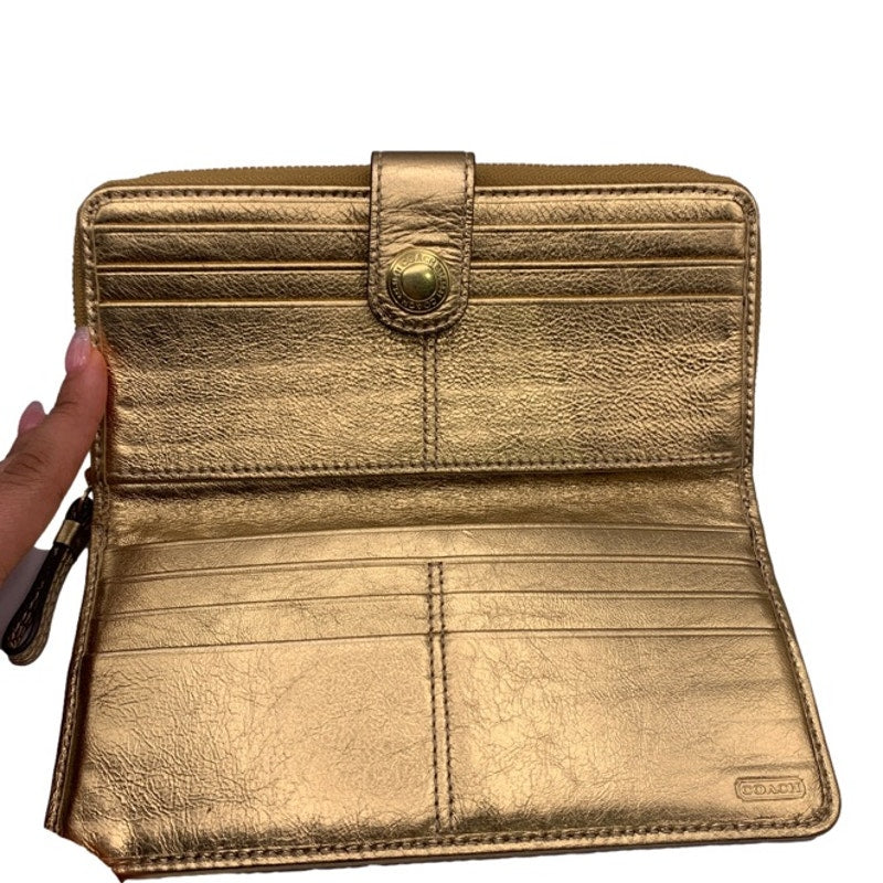 COACH Brown Gold Signature Canvas Wallet