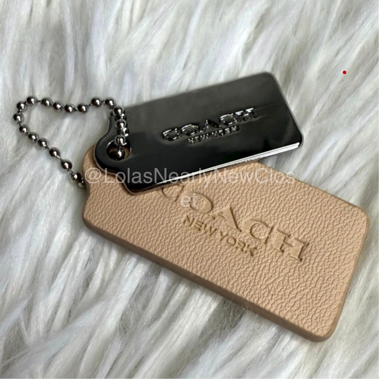 1.5" COACH Cream Silver Hang Tag Key Fob Bag Charm Set