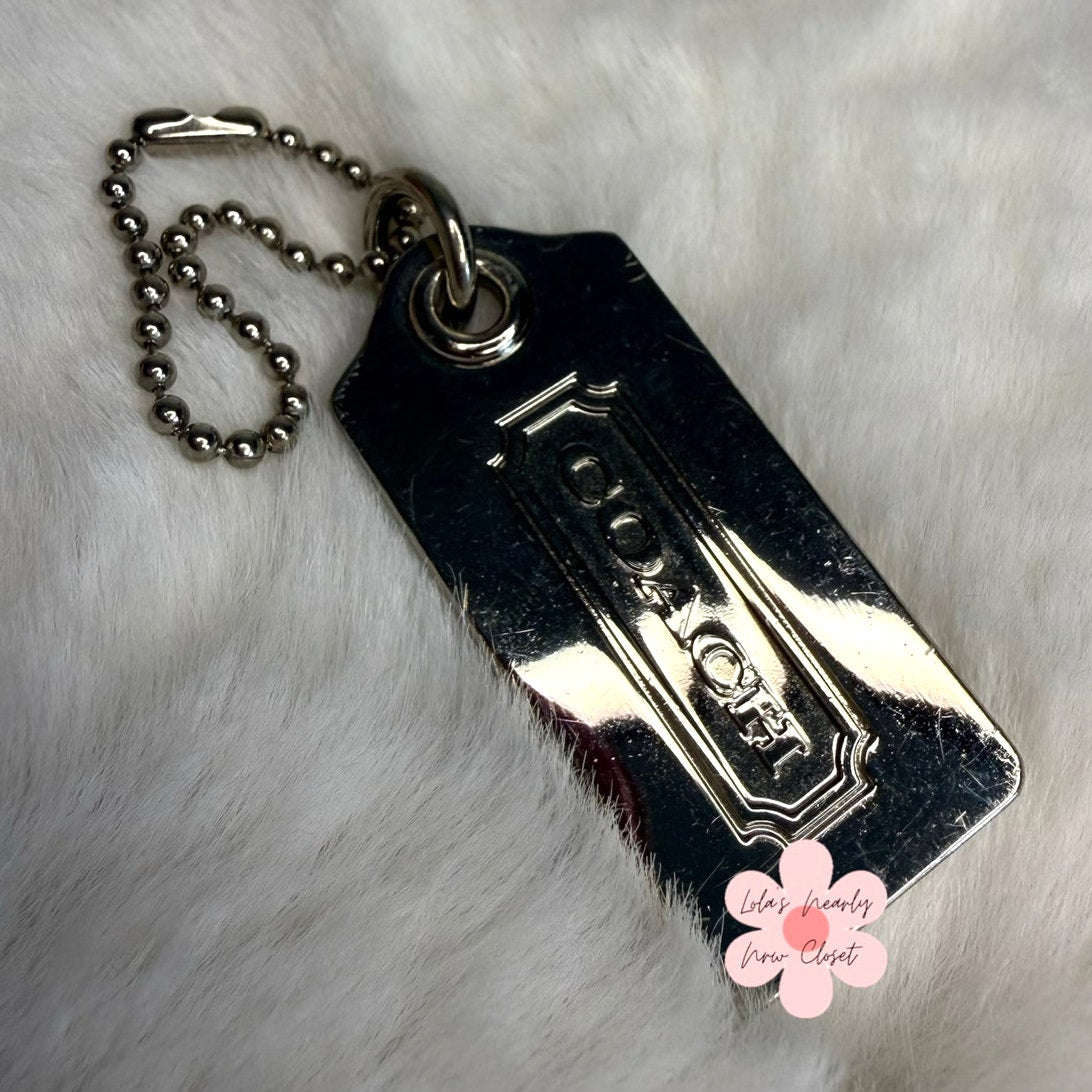 1.5" COACH Metal Silver Fob Bag Charm Hang tag Hangtag