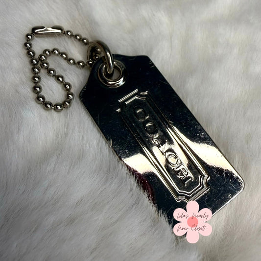 1.5" COACH Metal Silver Fob Bag Charm Hang tag Hangtag