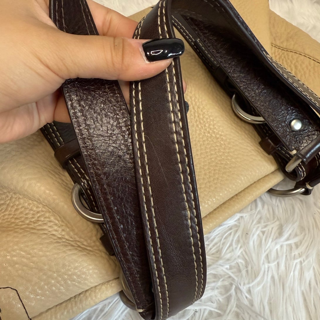 y2k COACH Chelsea Beige Brown Pebbled Leather Shoulder Bag