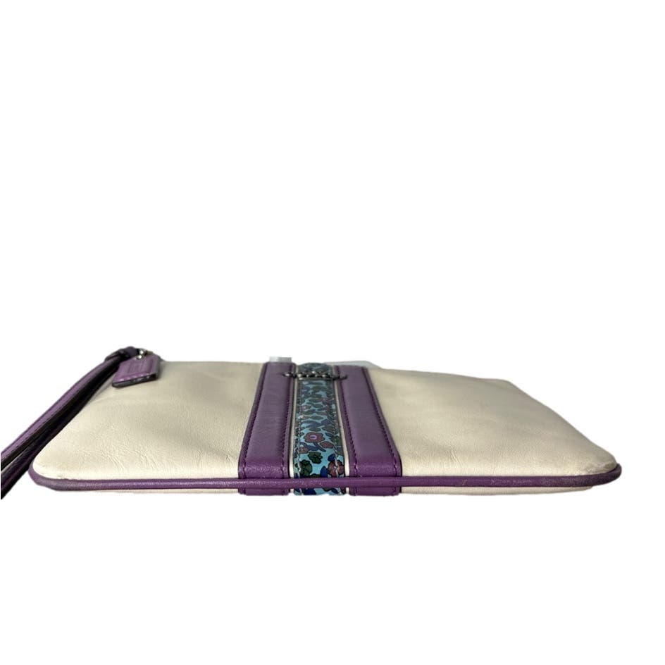 COACH Cream Purple Floral Wristlet