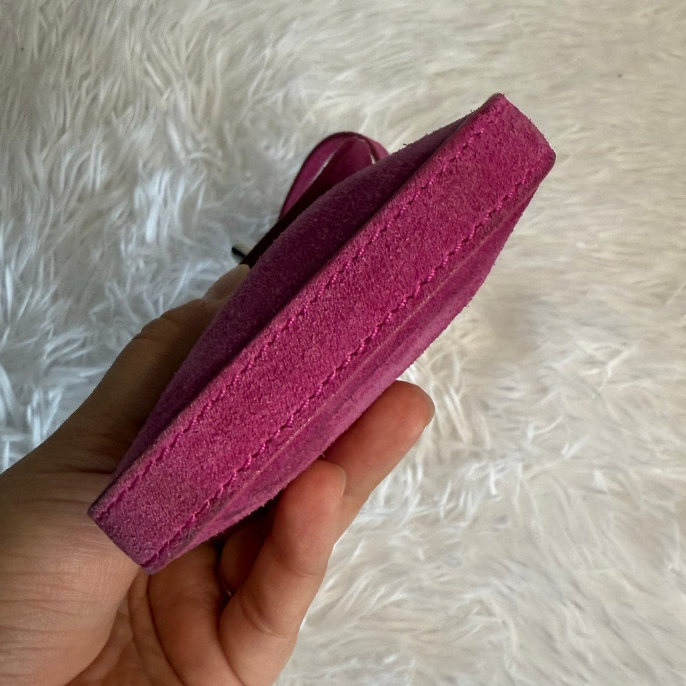 y2k COACH Vintage Pink Suede Turnlock Card Case / Holder Wristlet