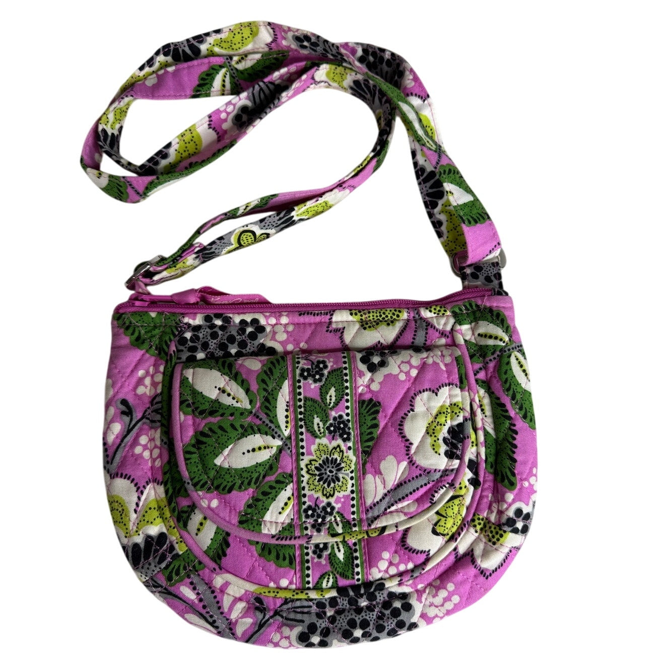 Vera Bradley Flap Shoulder Bag Quilted Pink Green Black White Floral Crossbody