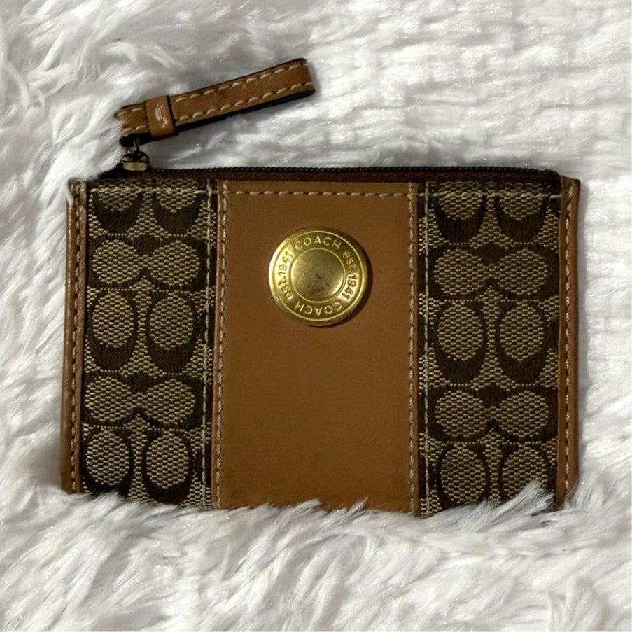 Y2K COACH Brown Canvas Card Holder Coin Purse Wallet