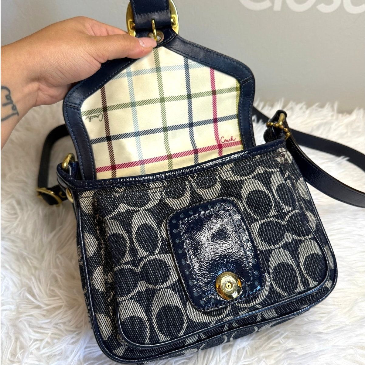 y2k COACH Denim Patent Leather Bleeker Crossbody