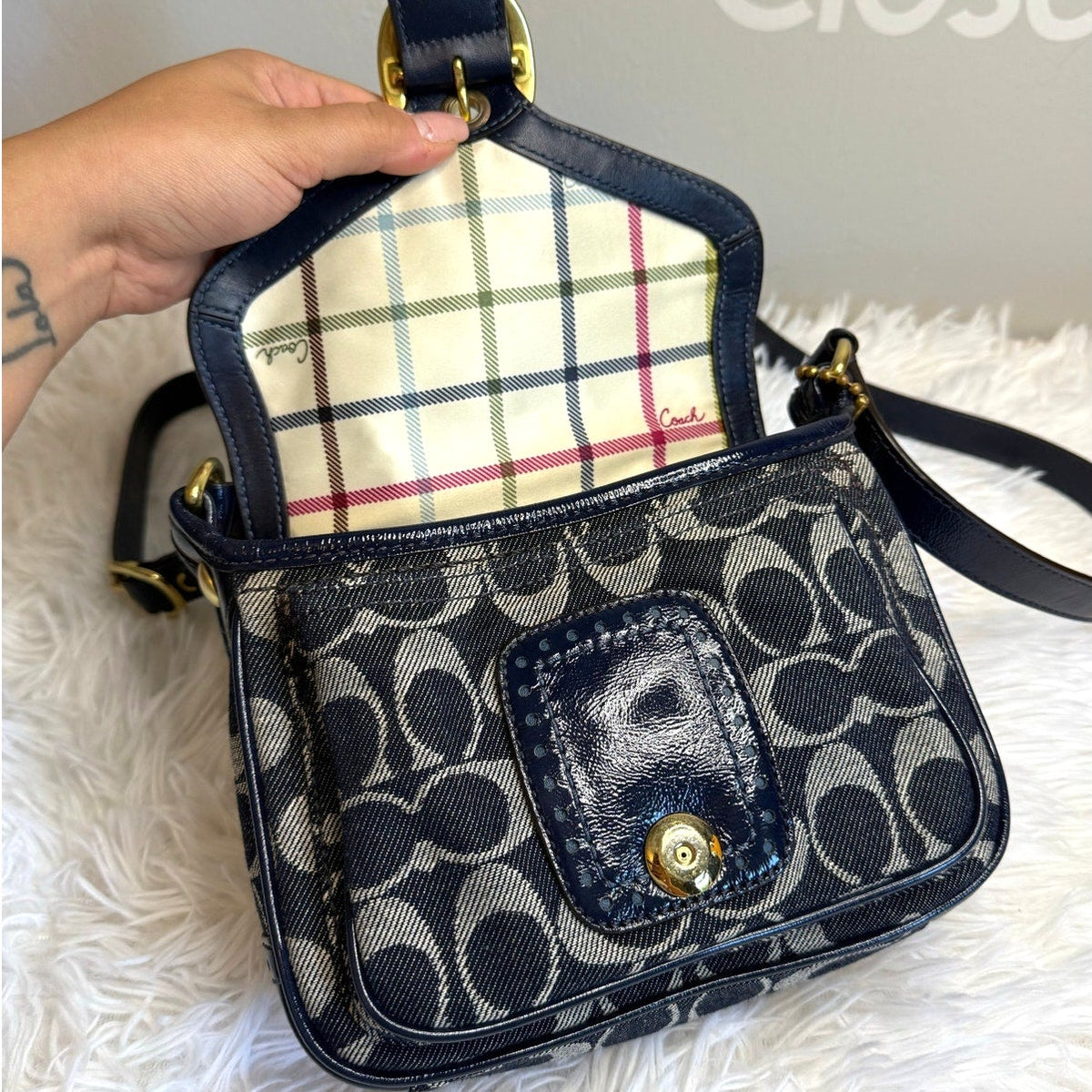 y2k COACH Denim Patent Leather Bleeker Crossbody