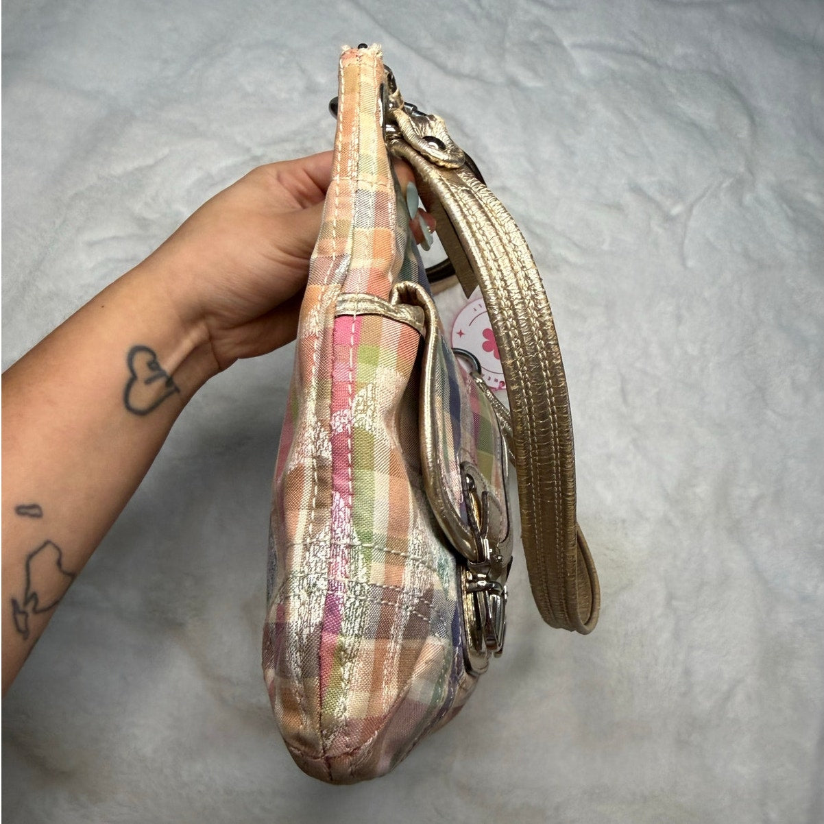 Coach M1169-19610 Poppy Madras Pastel Multi color Plaid Crossbody Bag