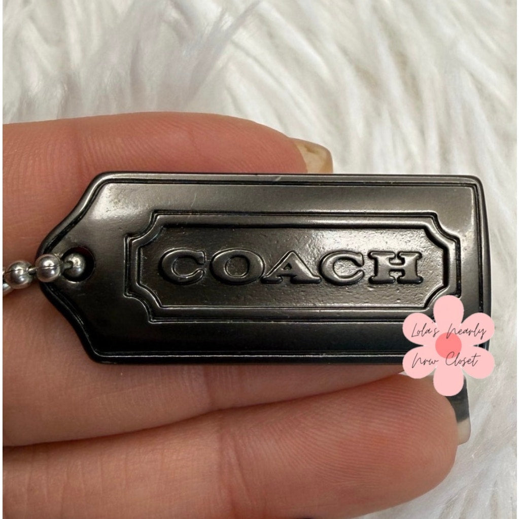 1.5" COACH Gunmetal y2k Fob Bag Charm Hang tag Hangtag