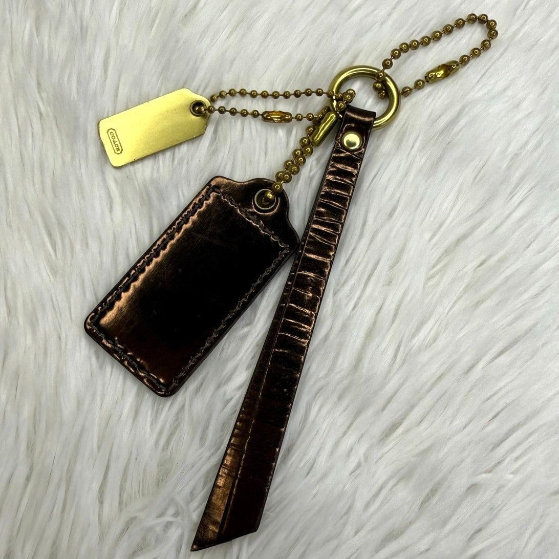 y2k COACH Bronze Brown Brass Patent Leather Hangtag Hang Tag Fob Set