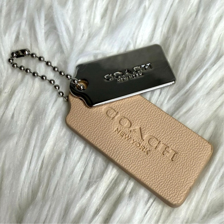1.5" COACH Cream Silver Hang Tag Key Fob Bag Charm Set
