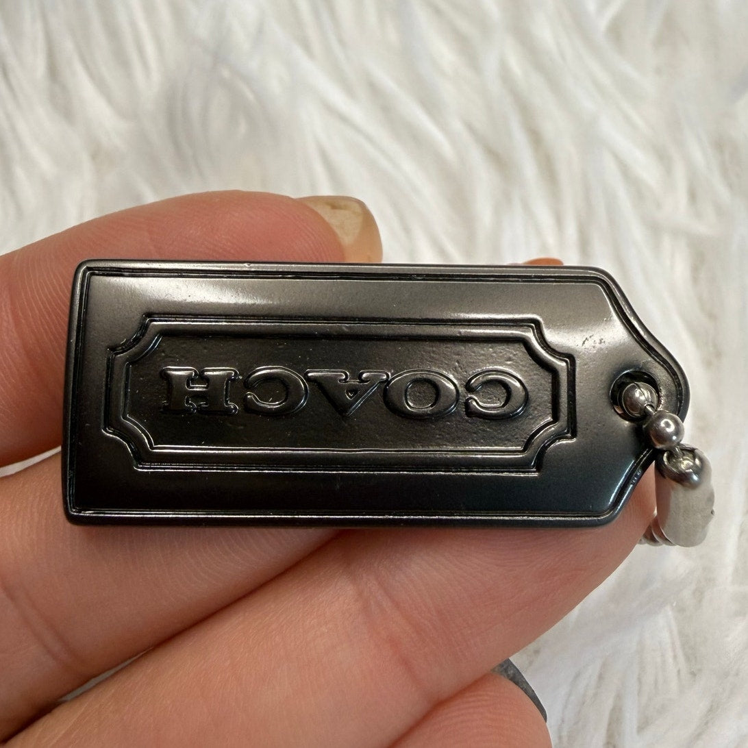 1.5" COACH Gunmetal y2k Fob Bag Charm Hang tag Hangtag
