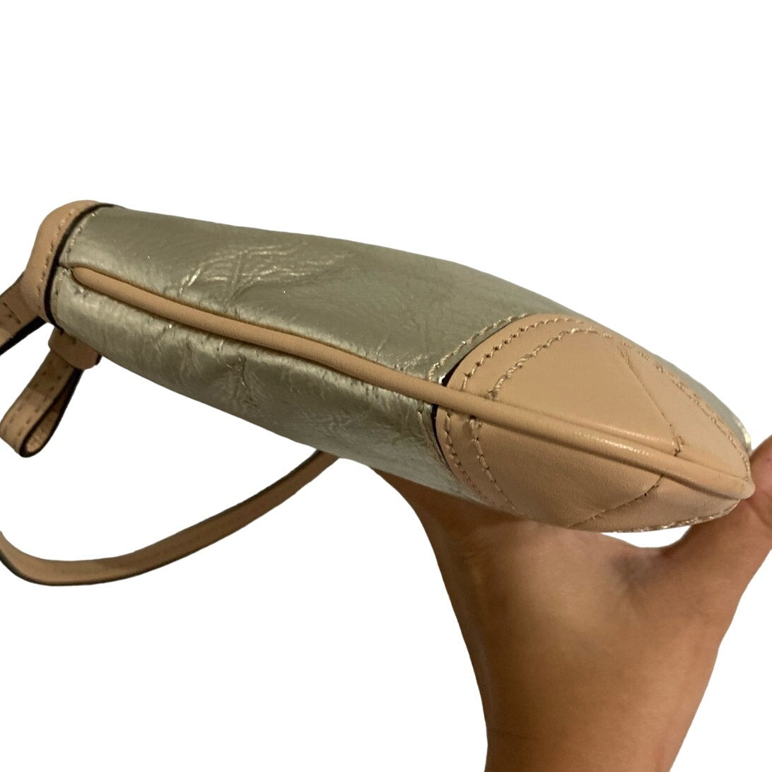 y2k COACH Silver Metallic Tan Wristlet Mini Purse