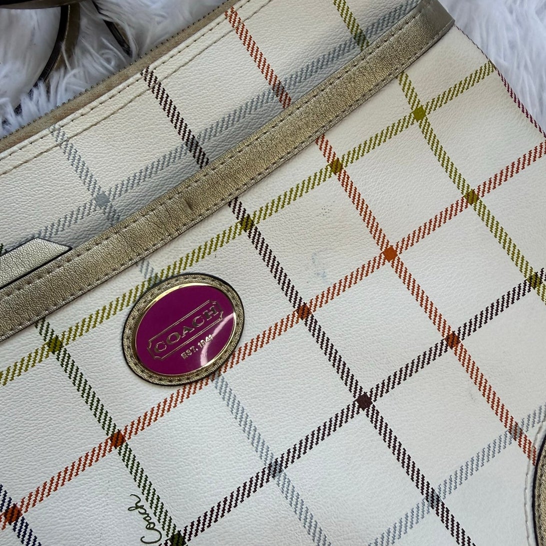 COACH Gold Plaid Peyton Tattersall File Coated Canvas Crossbody