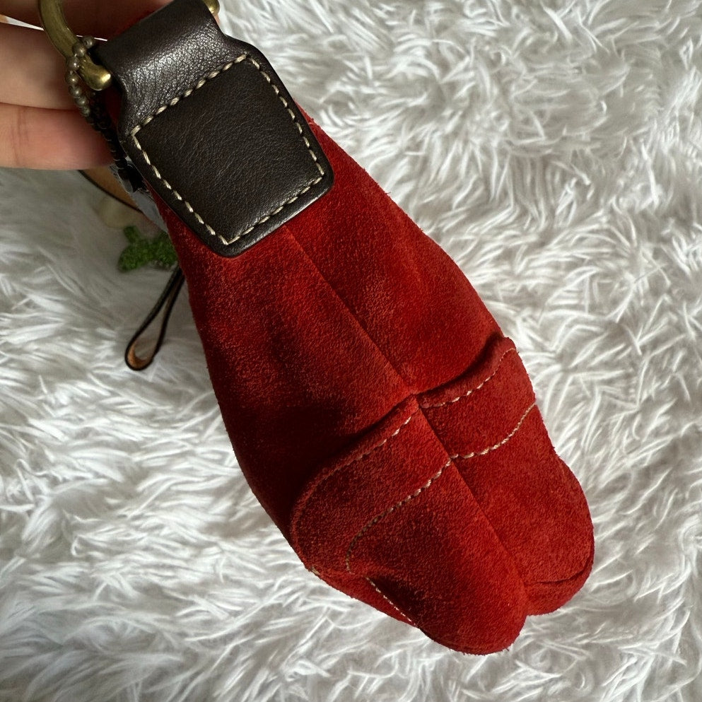 y2k COACH Vintage 4828 Red Suede Hobo Mini Purse Shoulder bag