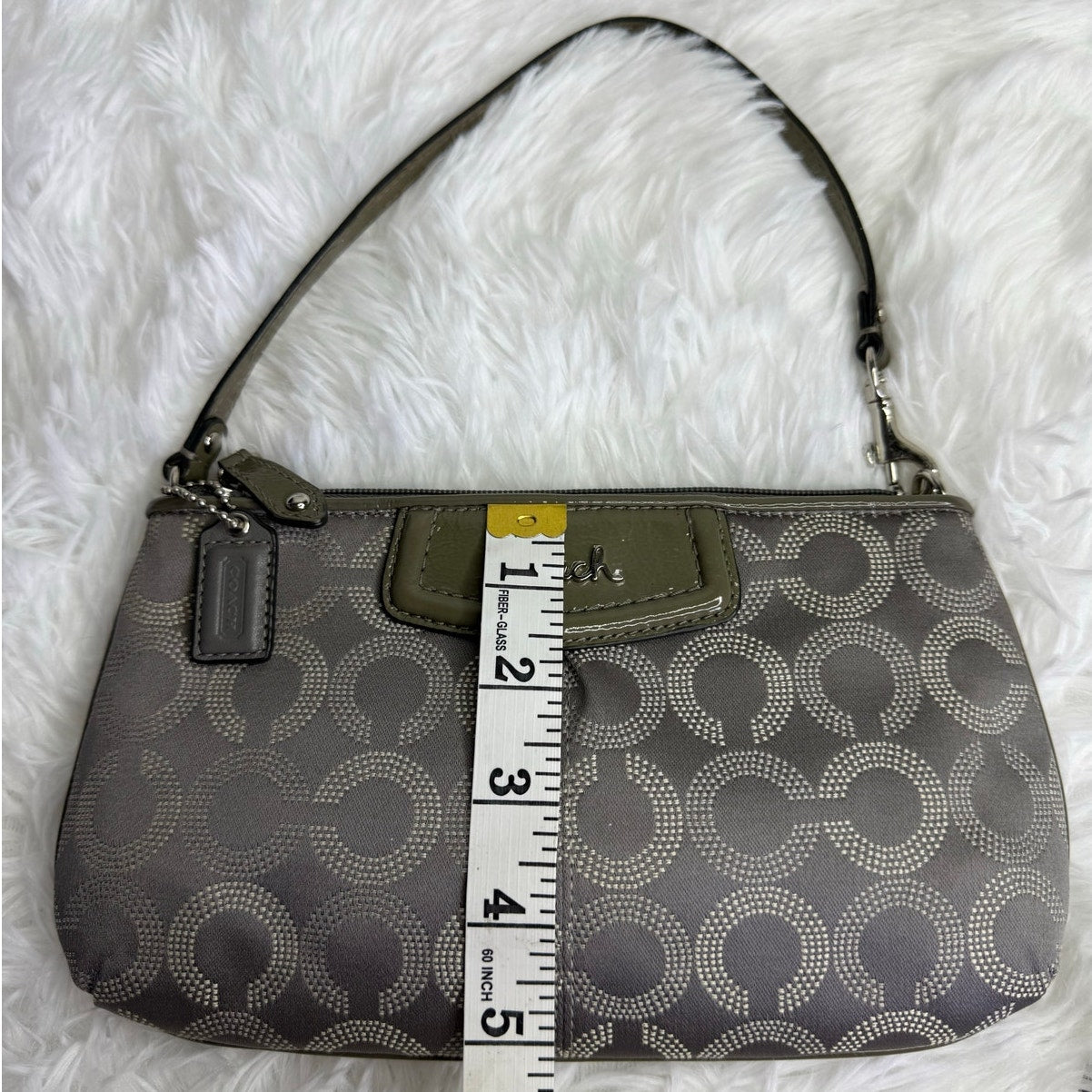COACH y2k Patent Leather Canvas Gray Signature Canvas Wristlet Mini Purse