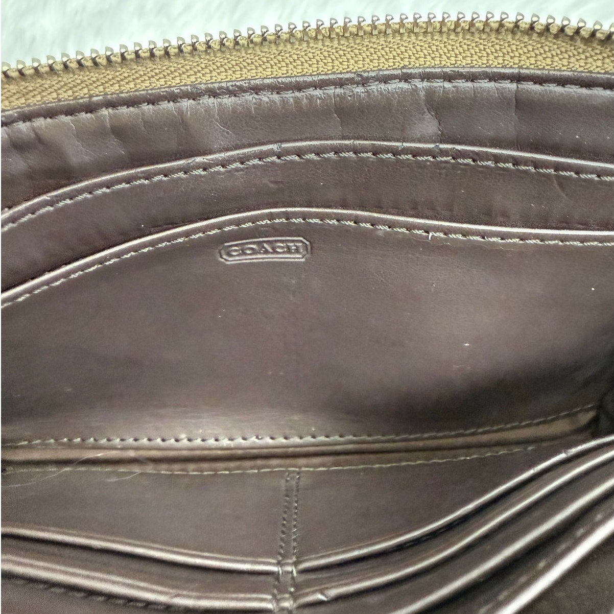 COACH Brown Signature Canvas Wristlet Wallet