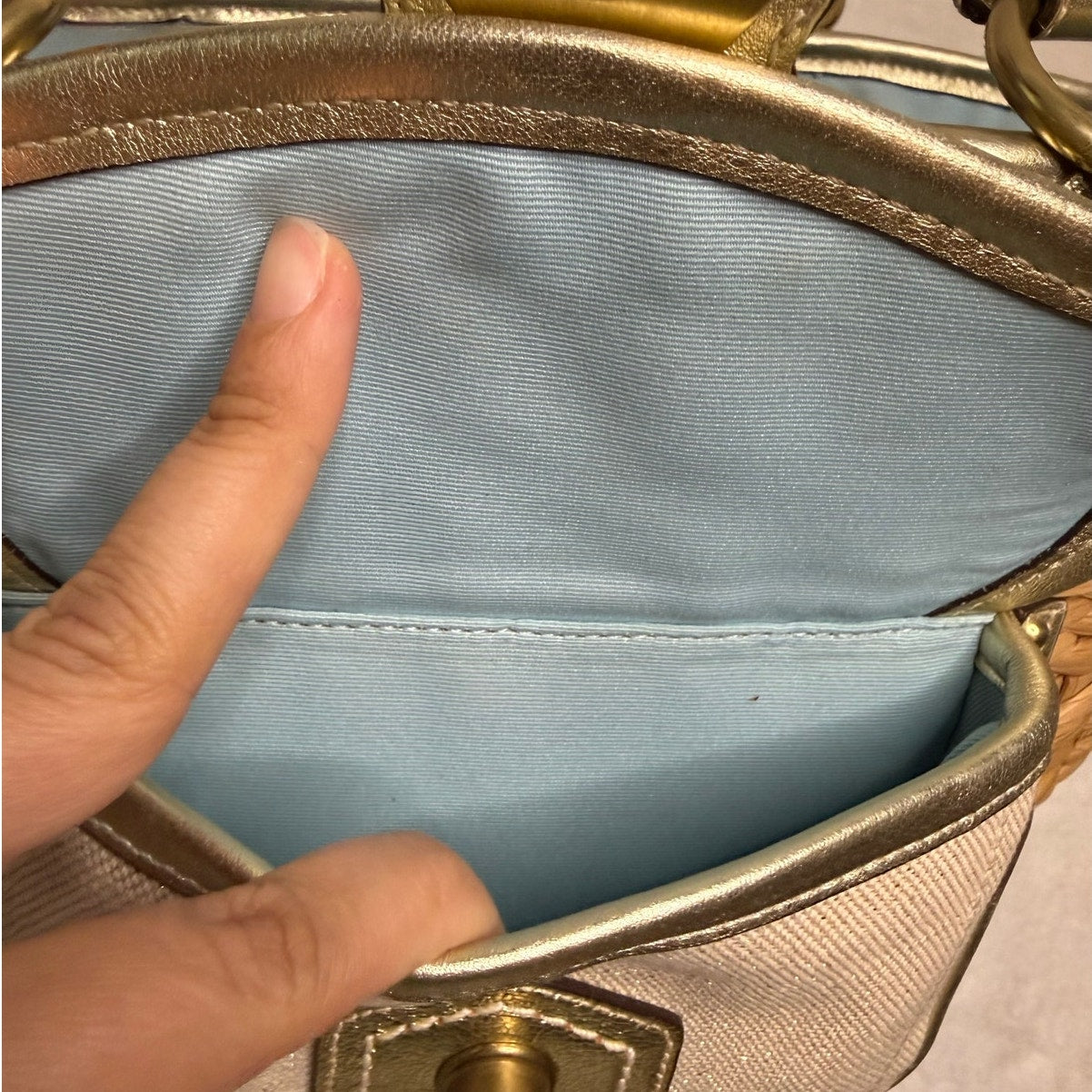 Vintage Coach y2k 2006 Legacy Stripe Straw Basket Bag